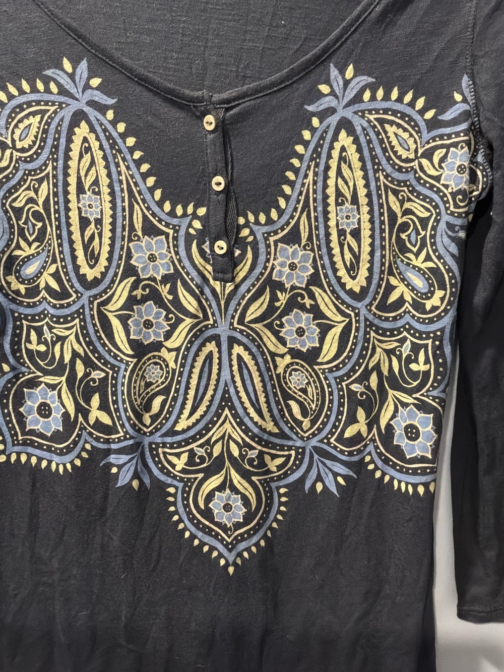 Lucky Brand Black Long Sleeve Henley with Paisley Print - Picture 4 of 5